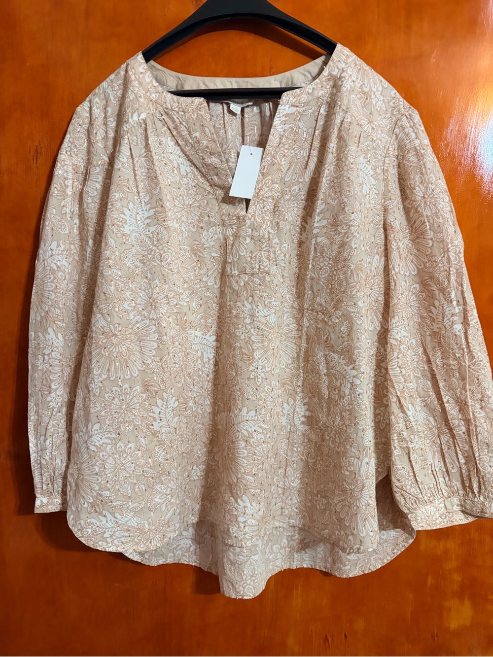 Ann Taylor Loft Shimmer Clip Floral Split Neck Blouse Size XL NWT $39.88